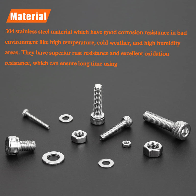 [Australia - AusPower] - 1280 Pieces M2 M2.5 M3 M4 304 Stainless Steel Hex Socket Cap Metric Screws Bolts Washers Nuts Hardware Assortment Kit with Hex Wrenches 