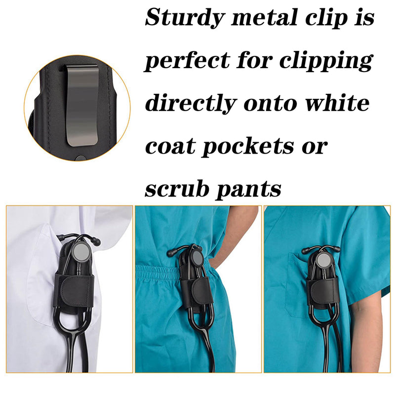 [Australia - AusPower] - Leather Stethoscope Holder Clip Stethoscope Hip Holder with Clip on Waist Belt/Pocket/Bag to Protect from Loss Fit for Physicians 