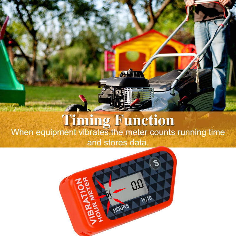 LCD Digital Hour Meter Gauge Vibration Activated,Waterproof Design,for All Vibrating Machine,Air Compressor,Generator,Lawn Mower,Motorcycle,Chainsaw (Red) Red