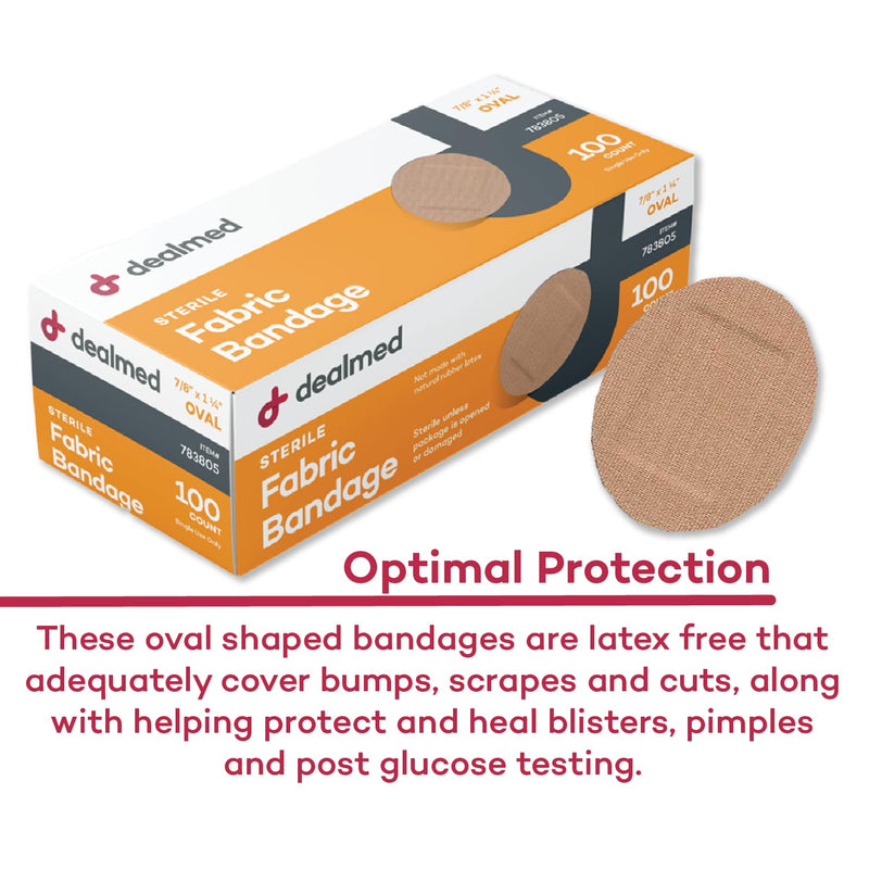 [Australia - AusPower] - Dealmed Fabric Oval Flexible Adhesive Bandages  100 Count (1 Pack) Bandages with Non-Stick Pad, Latex Free, Wound Care for First Aid Kit, 7/8" x 1 1/4" 1 Pack 
