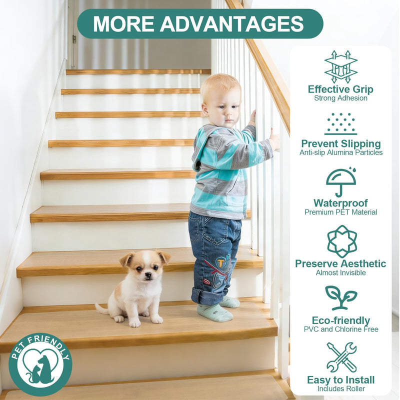 Clear Indoor Stair Treads for Wooden Steps Non Slip, KOOTETA 15 Pack 6" x 30" Transparent Anti Slip Tape for Stairs,Waterproof Weather Resistant Grip Tape,High Traction Adhesive Non Slip Stair Treads Indoor-Clear 6" x 30" x 15 Pack