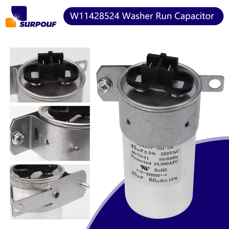 W11428524 Washer Run Capacitor w11162561 Compatible with Whirlpool Kenmore Maytag Crosley Amana Replaces W10866238 W11162561 W11175257