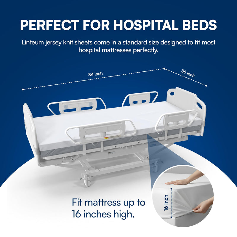[Australia - AusPower] - Linteum Textile Supply Hospital Comfort Bundle - Blue Thermal Blanket 66x90 Inch (1-Pack) + White Classic Fitted Jersey Hospital Bed Sheets 36x84x16 Inches (2-Pack) 