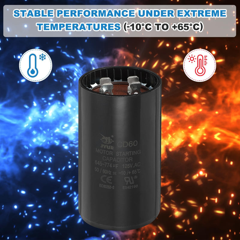 MECCANIXITY CD60 Capacitor 645-774 UF/Mfd, 125 VAC CD60 Run Motor Start Capacitor for Electric Fan Motor Starting Well Pump (Black, Pack of 2) 645-774uf