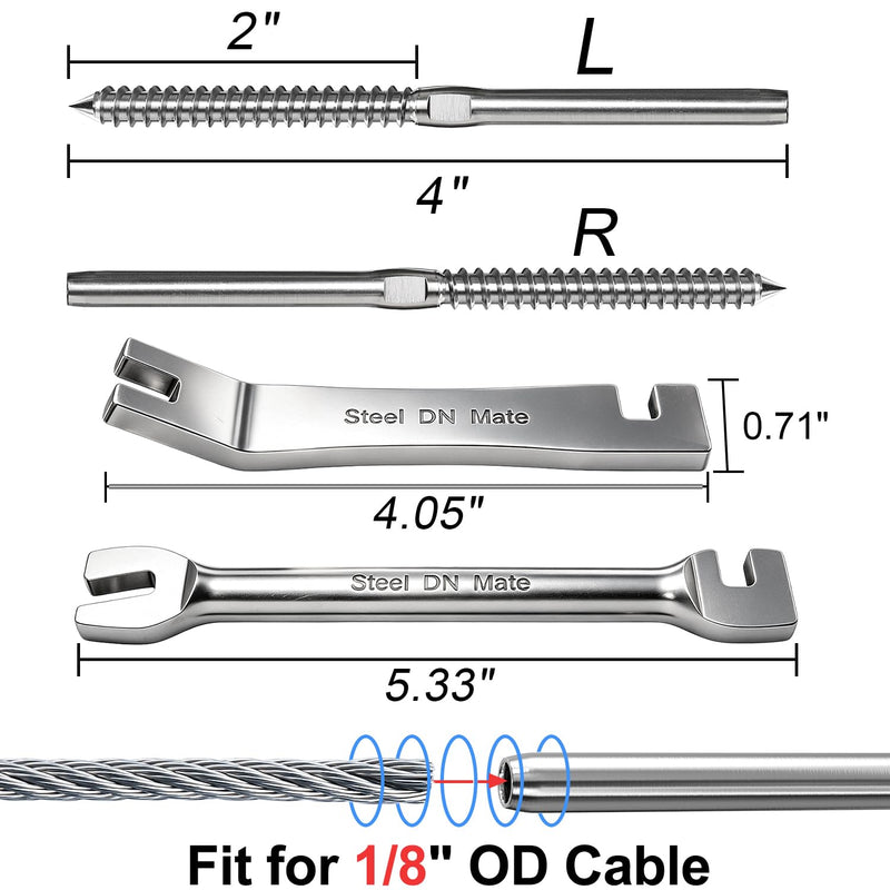 Steel DN Mate 60 Pack T316 Stainless Steel Left&Right Handed Thread Swage Lag Screws for Wood Post of 1/8" Deck Railing Kit, Cable Railing/Stair Deck Railing, DIY Hardware Kit, Wrench Included DM60 Silver