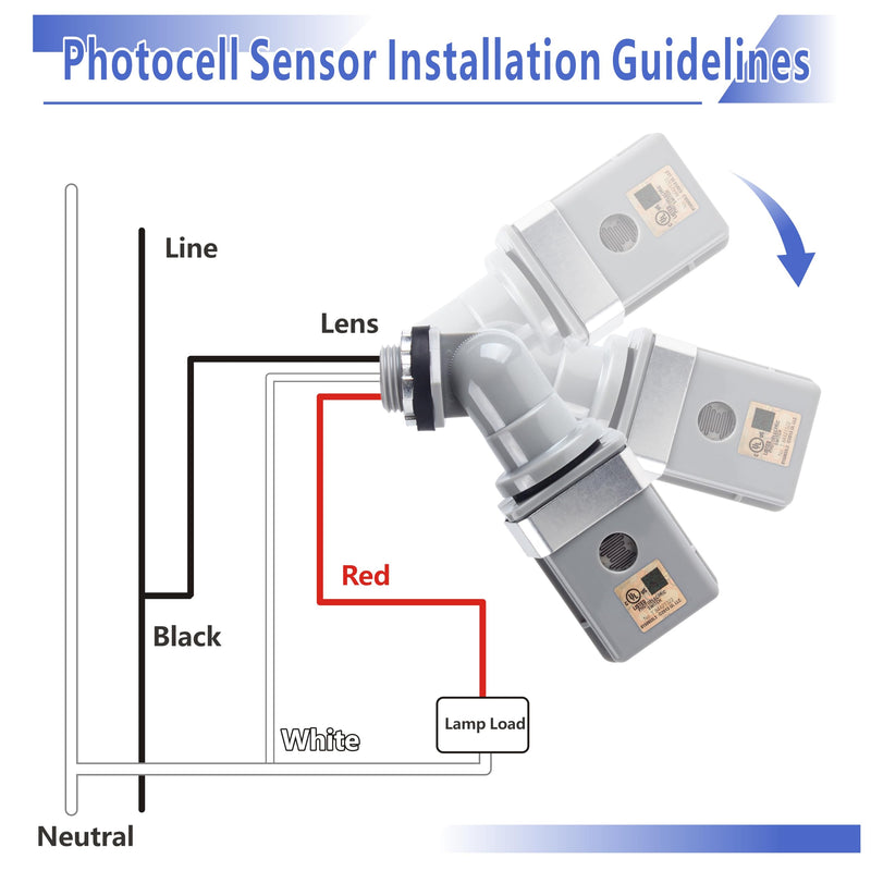 [Australia - AusPower] - 2-Pack Dusk to Dawn Photocell Sensor for Outdoor Lights - 120VAC 1800W/1100VA Rated Load, IP54 Waterproof Auto On/Off Photoelectric Switch with Swivel Mount, UL Certified for Backyard, Parking Lot 