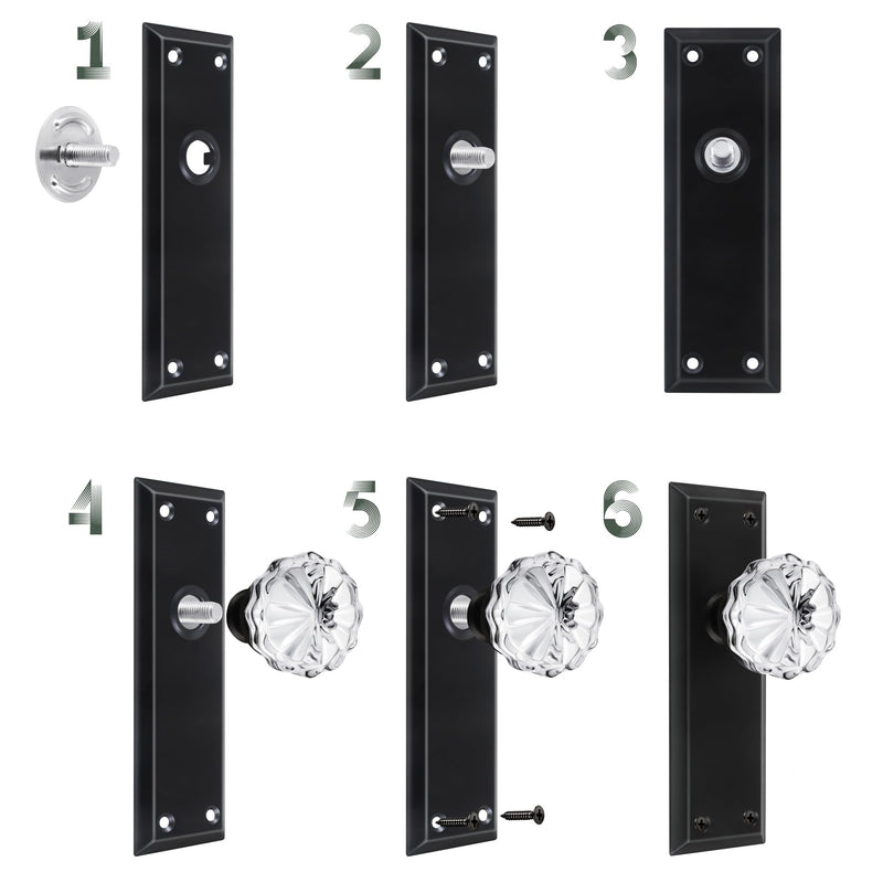 Single-Side Glass Dummy Door Knobs, Inactive Door Knobs for Closet, Antique Bifold Door Knobs Replacement, Crystal Dummy Door Handles, Matte Black, 2 Pack Dummy(2 Pack)