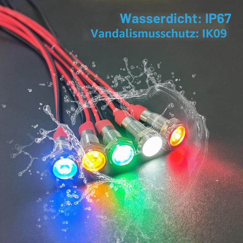 RUNCCI-YUN Pack of 5 12V-24V 8 mm (5/16 Inch) LED Metal Indicator Light Waterproof Signal Lamp LED Panel Installation Indicator Light (Green × 1 Yellow × 1 Red × 1 Blue × 1 White × 1)