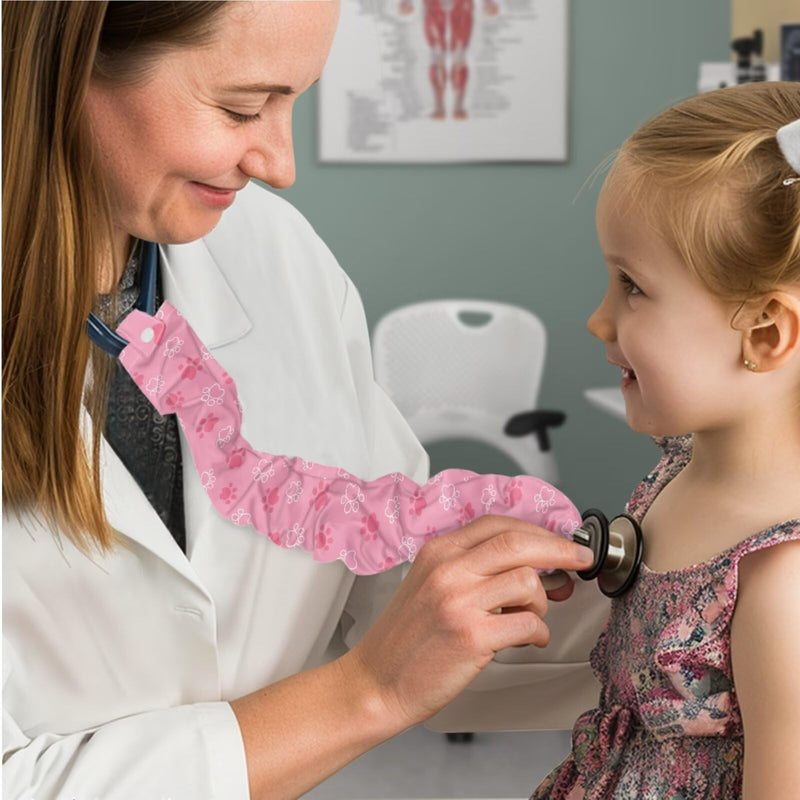 [Australia - AusPower] - LedBack Nurses Stethoscope Protective Covers Hearts Stethoscope Accessories 2 Pack Stretchy Slim Stethoscope Sleeves Pink Dog Paws Washable Stethoscope Sleeve for Healthcare Workers Pink Dog Paws Hearts 