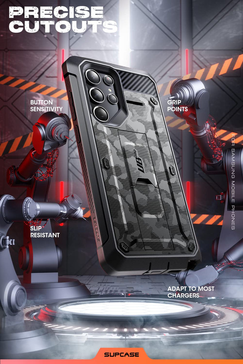 [Australia - AusPower] - SUPCASE Unicorn Beetle Pro Case for Samsung Galaxy S22 Ultra 5G (2022 Release), [Extra Front Frame] Full-Body Dual Layer Rugged Belt-Clip & Kickstand Case with Built-in Screen Protector (CamoGray) CamoGray 