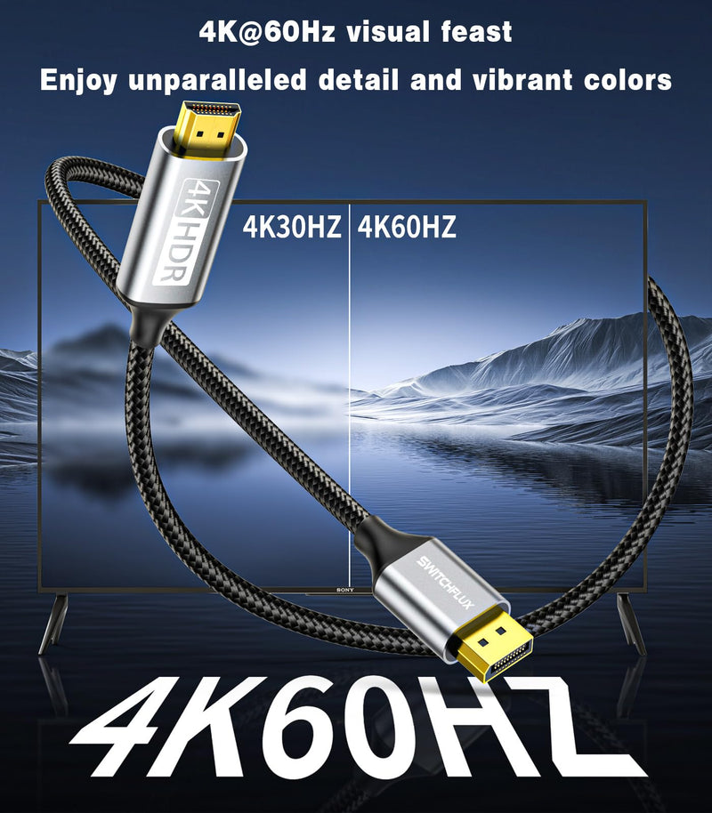 5Pack DisplayPort to HDMI Cable 6Ft (4K@60Hz,1440P/2K@120Hz) Uni-Directional Display Port 1.2 to HDMI 2.0 Braided Cord,DP to HDMI Compatible with AMD,NVIDIA,Desktops,and Gaming Monitors 5Pack