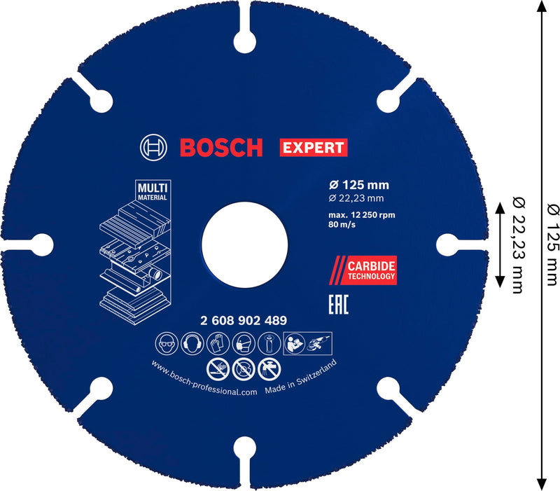 Bosch 1 x Expert Carbide Multi Wheel Cutting Disc (for Hardwood, Wood with Nails, Diameter 125 mm, Professional Accessories, Small Angle Grinder) 125 × 22,23 mm .NEW Version