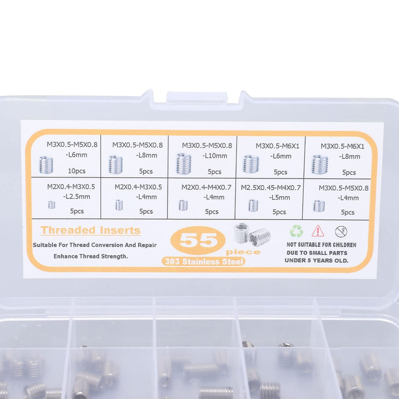 [Australia - AusPower] - 55-Piece Metric Threaded Insert Kit with Thread Reducer Nuts – Fastener Set for Metal Repair & Mechanical Assembly (M2 M2.5 M3 Assortment) 