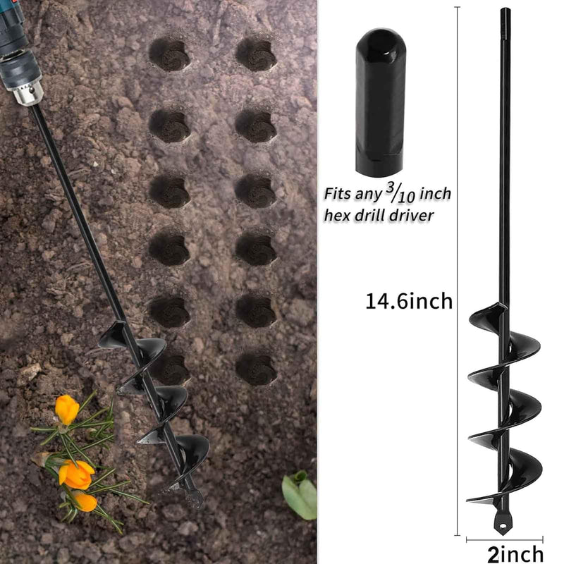 [Australia - AusPower] - TCBWFY Auger Drill Bit 2x14.6inch Garden Plant Flower Bulb Auger Rapid Planter Bulb & Bedding Plant Auger for 3/8" Hex Drive Earth Drill Fence Post Umbrella Hole Digger 2"x14.6" 