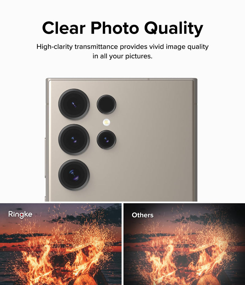 [Australia - AusPower] - Ringke Camera Lens Frame Glass Compatible with Samsung Galaxy S24 Ultra Camera Lens Protector 5G, Glass Covers and Aluminum Alloy Frames - Black 