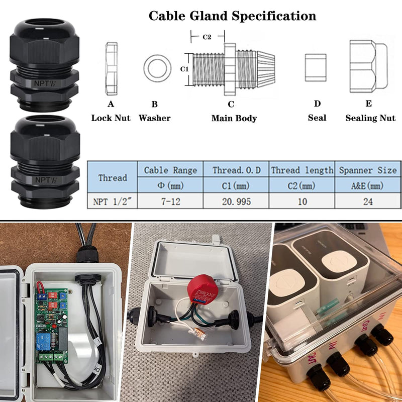 Zulkit Junction Box ABS Plastic Dustproof Waterproof IP65 Electrical Boxes Hinged Shell Outdoor Universal Project Enclosure with 2 Cable Glands 11.42 x 7.48 x 5.51 Inch (290x190x140mm) 11.42" x 7.48" x 5.51"