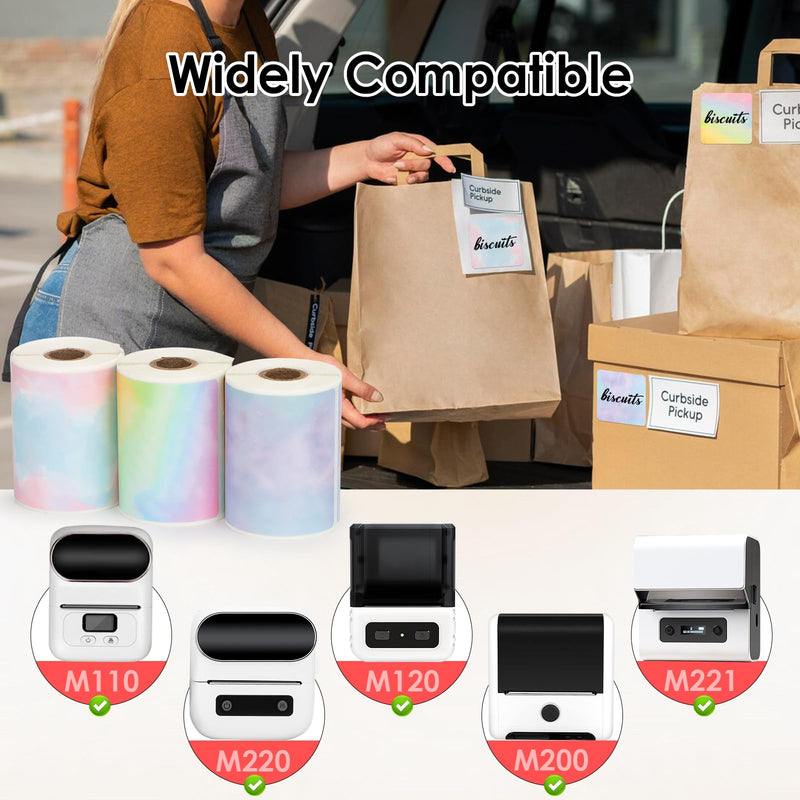 HuiJuKeJi 3 Rolls Thermal Square Label Paper,1.96 "x1.96 Gradient Label Maker Sticker for Phomemo M220/M200/M221/M110 Printer,Multi-Purpose Self-Adhesive Waterproof Labels for Barcode,DIY,Logo,Thanks