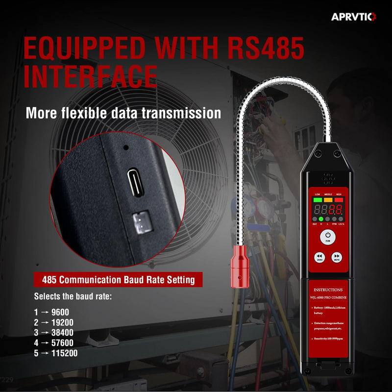 WJL-6000PRO Refrigerant Leak Detector, Freon Leak Detector with Dual Detection Modes PPM &%LEL, AC Leak Detector Kit for Auto AC Repair, R134a R12 R22 R410A CFCs HCFCs HFCs HFOs HCs