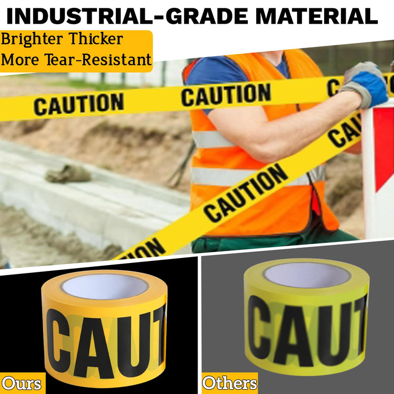 Yellow Caution Tape 2 Pack, 3" x 656FT Yellow Warning Tape Halloween Caution Tape Roll, Construction Tape for Danger Hazard Areas Crime Scene Easter Day Decorations