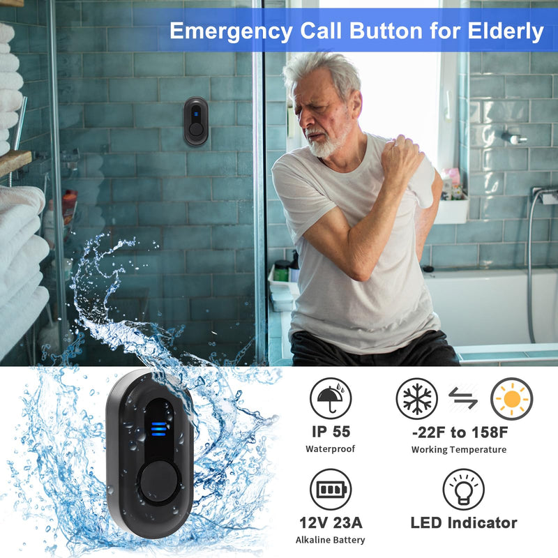 [Australia - AusPower] - Wireless Caregiver Pager Call Button Nurse Call System 500Ft Range with LED Number Display for Elderly/Patient/Disabled at Home/Hospital/Clinic(6 Waterproof Call Button & 1 Receiver) 6 call button + 1 receiver 