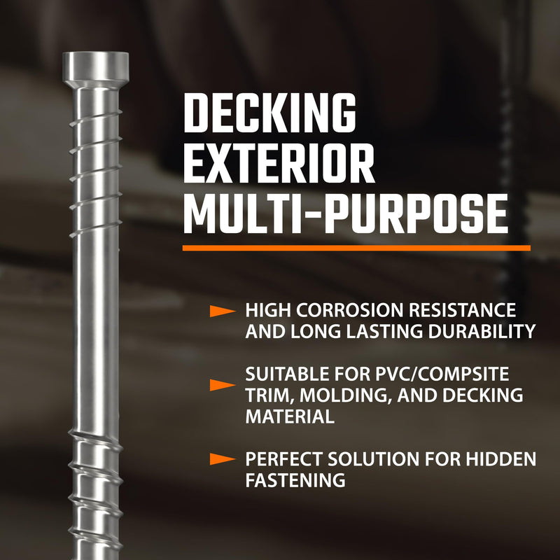 Composite Trim Screws, #8 x 2, Stainless Steel 304, 150pcs, Hidden Fastener for PVC & Wood, Outdoor Deck, Exterior & Finish Fasteners, Rust-Resistant, T-10 Star Drive, 0.9lbs #8 x 2" 150