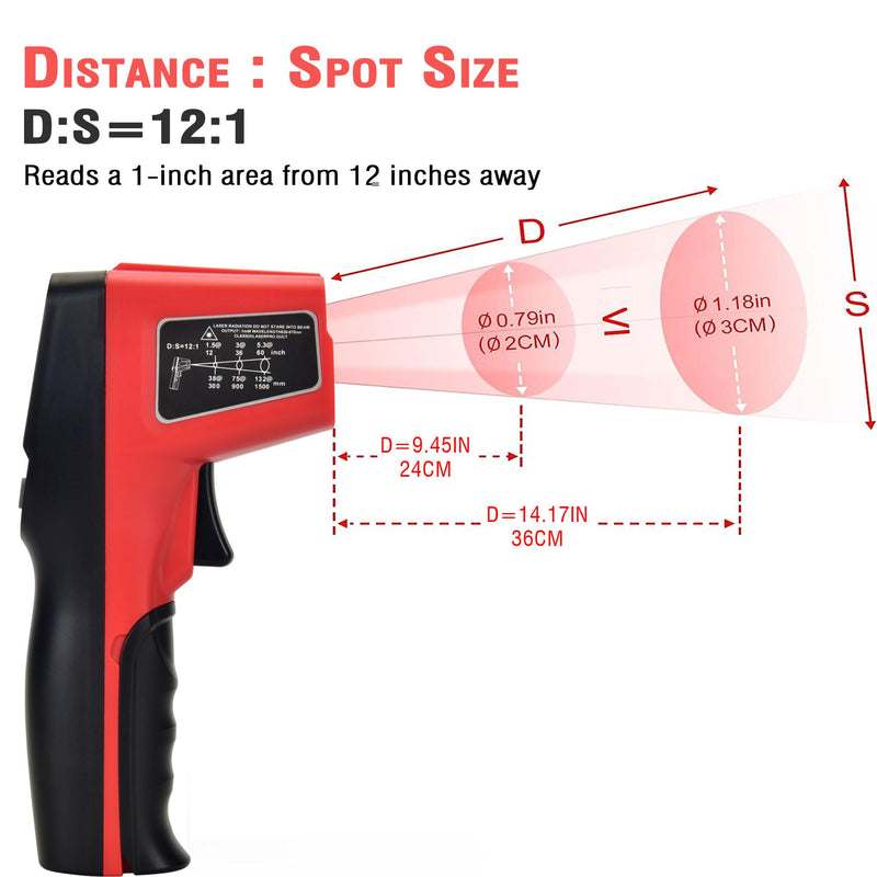 [Australia - AusPower] - Non-Contact Infrared Thermometer -58°F ~788°F (-50~420℃) with Large Color LCD Backlight Display & Laser Positioning & Adjustable Emissivity & Max Min for Cooking, Oven, Griddle, Engine, HVAC Black & Red 