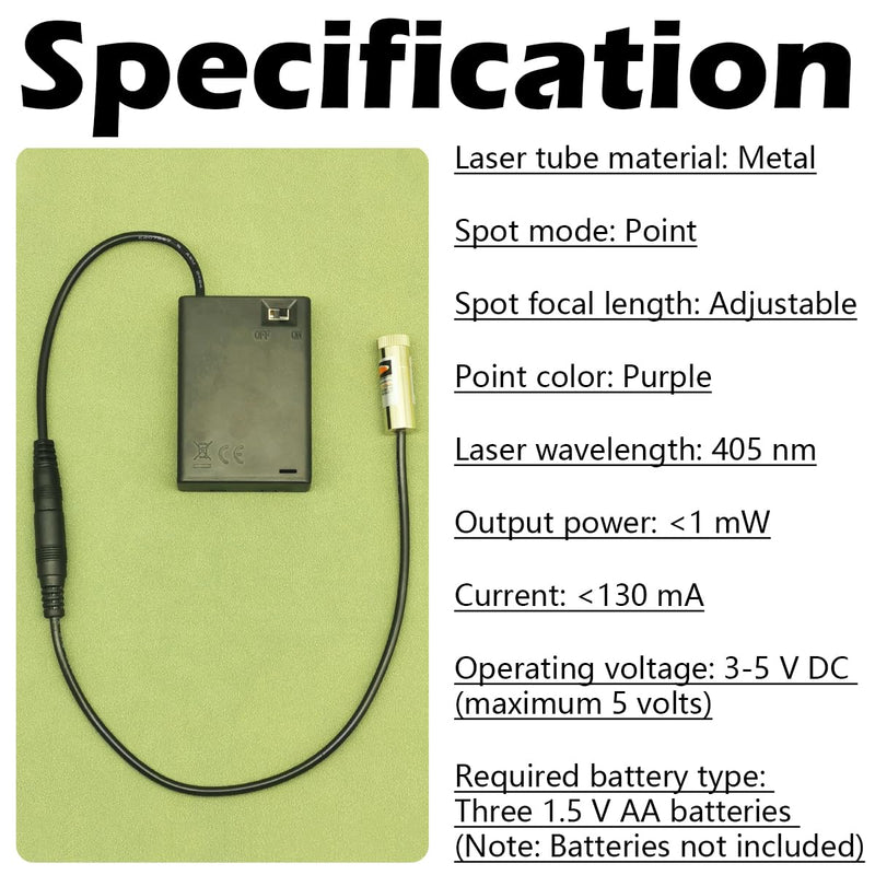 CTRICALVER Laser Module Adjustable Focal Point Kit, 405nm Industrial Laser Module Diode 3-5V 2.1mm DC Plug + Power Supply Kit (Light Source Shape: Crimson Dot)