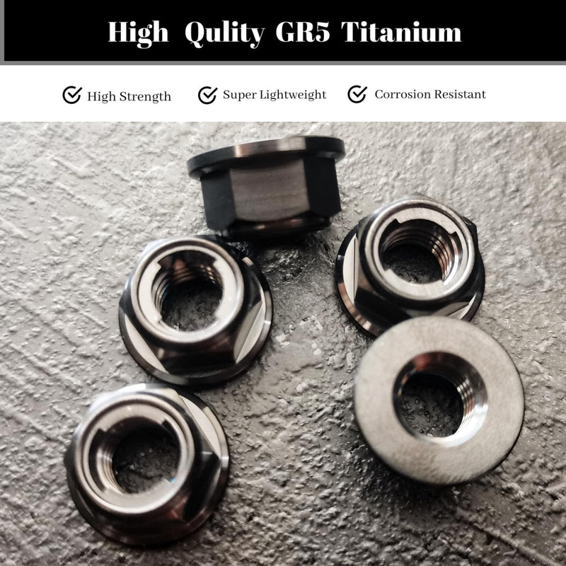 [Australia - AusPower] - RISON Titanium Nut Titanium Flange Full Metal Lock nut M8 Titanium Sprocket Nut Black 6AL4V Titanium Flange Lock Nut Pack of 5 