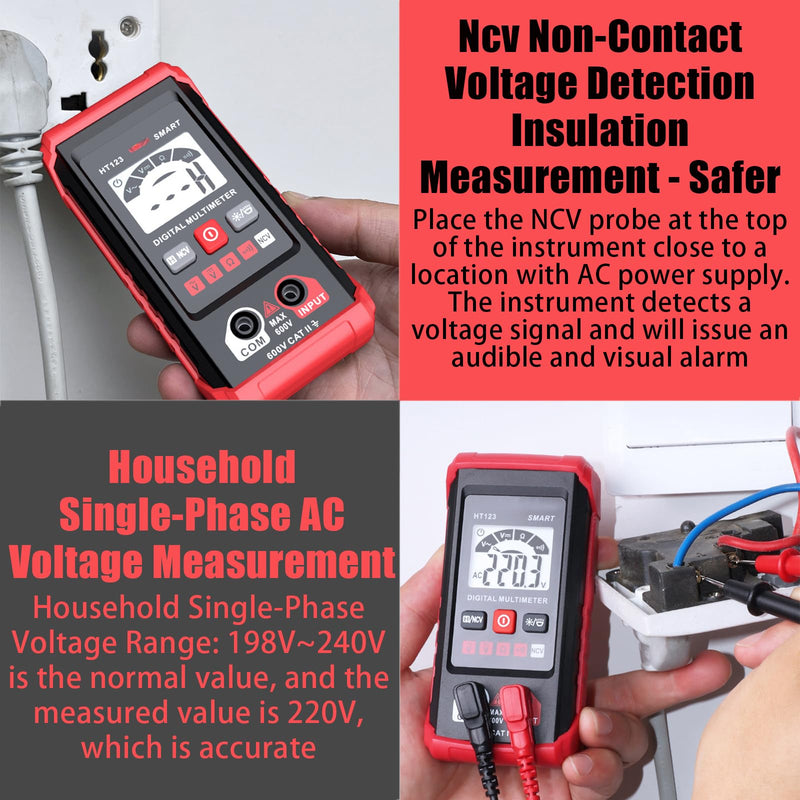 [Australia - AusPower] - XIRUJNFD Smart Digital Multimeter HT123 TM-510 4000 Counts, Automatic Voltage Tester With Non-Contact Voltage for AC/DC (1) 1 
