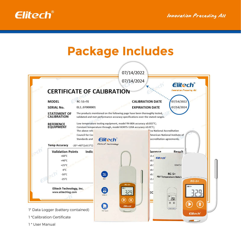 [Australia - AusPower] - Elitech RC-5+ TE Digital PDF USB Temperature Data Logger Reusable Recorder Refrigerator Thermometer 32000 Points High Accuracy (Extra External Sensor) 1 