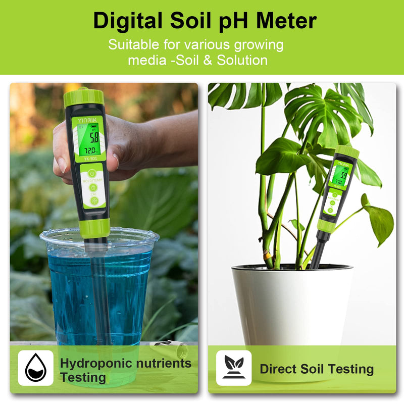 [Australia - AusPower] - YINMIK Digital Soil pH Meter for Gardeners, Soil Direct pH Tester for Plant Care, Measure pH of Solution Potting Soil Growing Media,Great for Indoor,Greenhouse,Outdoor,Garden, Lawn, Farming, Yard Use Soil pH Meter with Extra Probe 