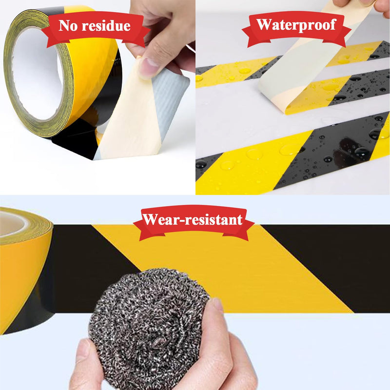 Black & Yellow Caution Tape 2" x108FT Reflective Floor Tape Waterproof, Easy to Apply & Remove, No Residue Safety Tape for Equipment, Danger Zones, Industrial Floor Marking