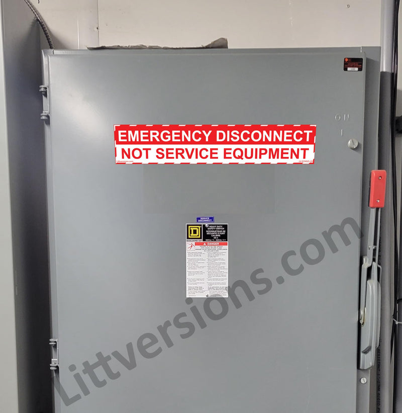 5 Pack 1-3/4"x 9" Emergency Disconnect NOT Service Equipment Labels Sign Notice Sticker Panel Heavy Duty Pressure Sensitive Vinyl Waterproof Ultra Durable Electrical 44-945 NEC Compliant Red and White 5 Pack