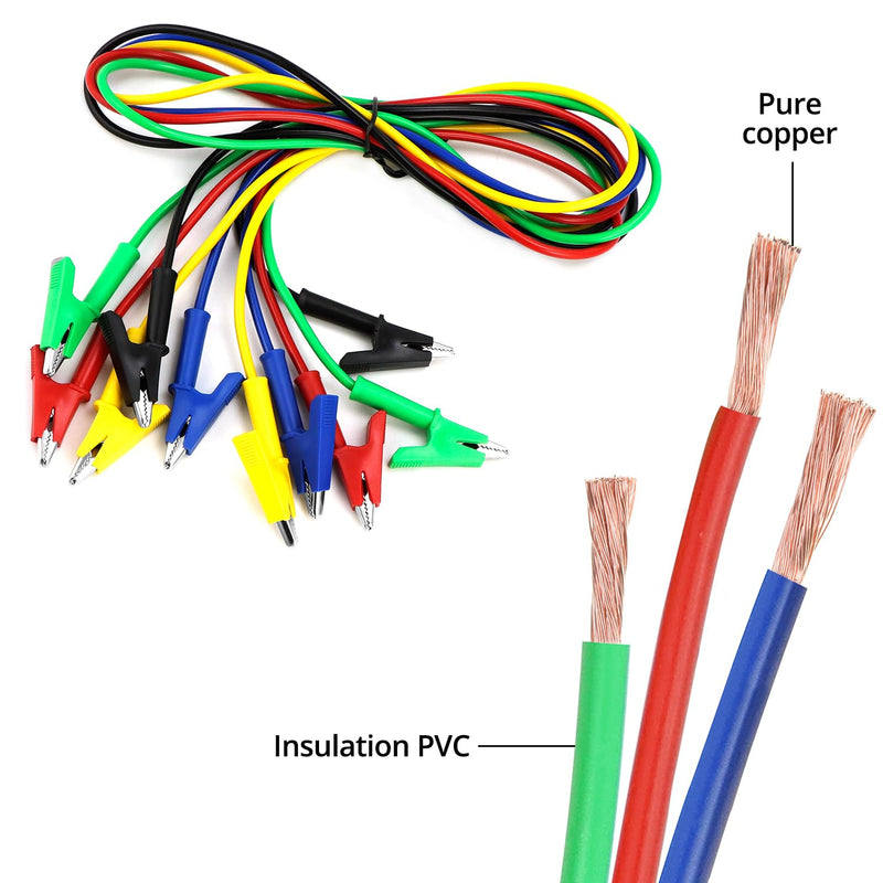 [Australia - AusPower] - QWORK® 5 Pieces Crocodile Clip Test Leads, Multimeter Test Leads, 1m, 1000V 15A for Circuits and Diagnostic Tests, 5 Colours 