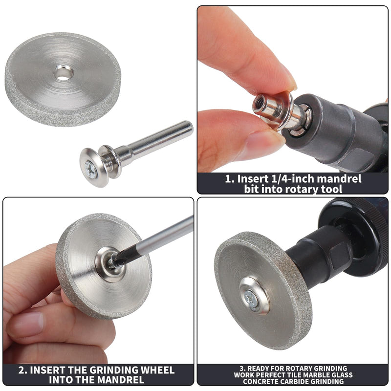 2Inch Diamond Grinding Wheel, High Speed Steel Tools with 1/4" Mounting Mandrel for Drill/Die Grinder, Sharpening Wheel Ideal for Sharpening Wood-Turning Tools, Chisels, Carbide and More 6mm Diamond Grinding Set