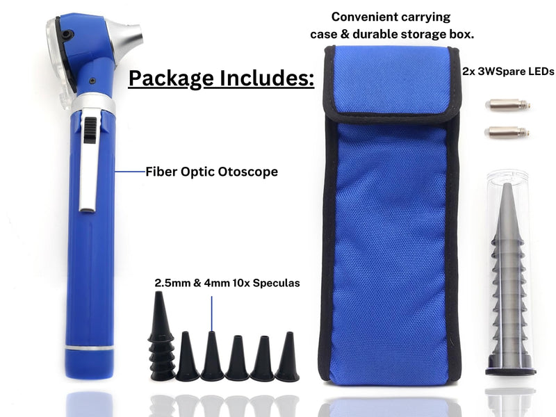 [Australia - AusPower] - Brilliance Otoscope - Professional Ear Scope with LED Light and Speculum for Ear Examination and Diagnosis - Ideal for Professional and Home Use - Blue 