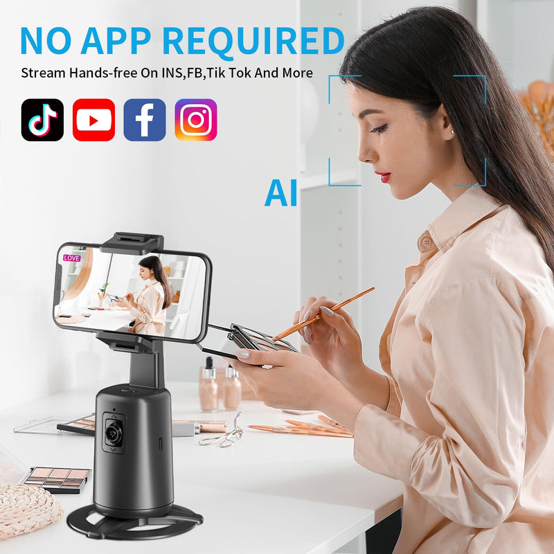 [Australia - AusPower] - Auto Face Tracking Tripod - 360° Rotation Auto Tracking Phone Holder, No App, Phone Camera Mount with Remote and Gesture Control, Rechargeable Smart Shooting Holder for TIK Tok, Vlog, YouTube Video Black-1 