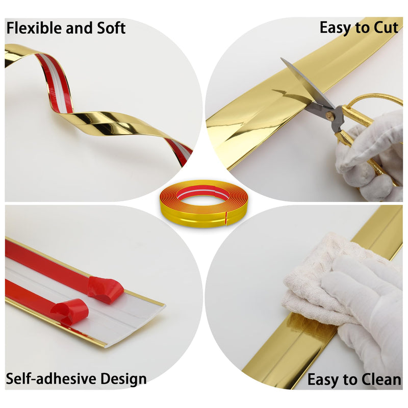 Gaahing Shiny Gold Multifunctional Molding Trim, Peel and Stick Inside Outside Corner Guards for Wall Table Edge Door Frame (16.4ft x 1.18inch) 16.4ft x 1.18inch
