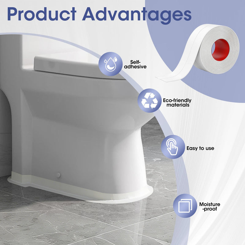 Caulk Tape Waterproof Self Adhesive, Peel and Stick Caulking Strip for Bathtub Toilet and Kitchen Sink, Flexible PVC Bathroom Seal Tape for Shower Edge and Gap Repair (3 Rolls) White-1.5in x 10.5ft