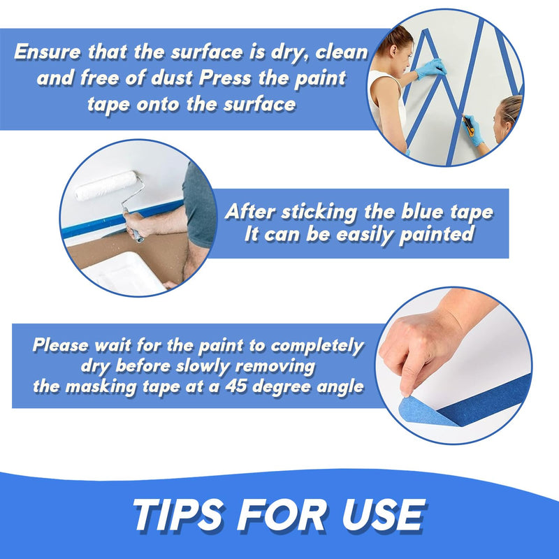 Blue Multi-Surface Painter's Tape,0.98 inches x 55 Yards 2 Rolls Residue Free Wall Painting Blue Masking Tape with Sharp Lines Packing Automotive Home Color Separation Paper