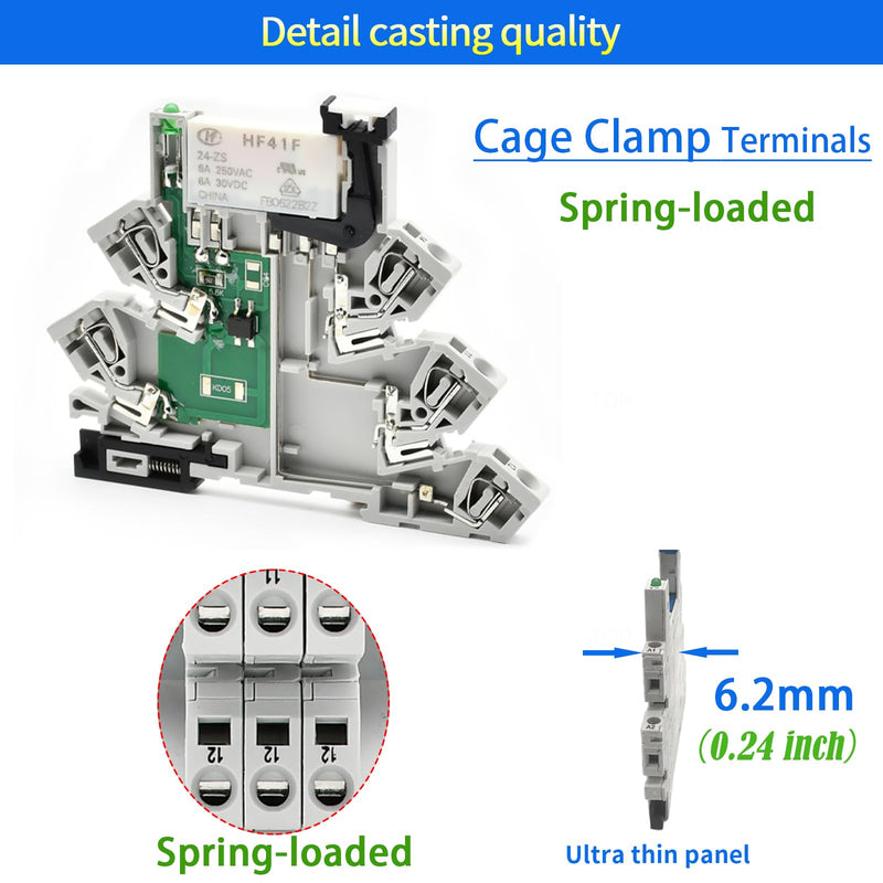 [Australia - AusPower] - (3Pcs) Miniature Relays for PLC Controller 24V DC and 24V AC Both;6 Amp with LED Flasher Relay;Socket 41F-1Z-C4;Relay 24V Din Rail; Spring Terminals Socket 3PCS 24VDC/AC Spring Terminals Socket 
