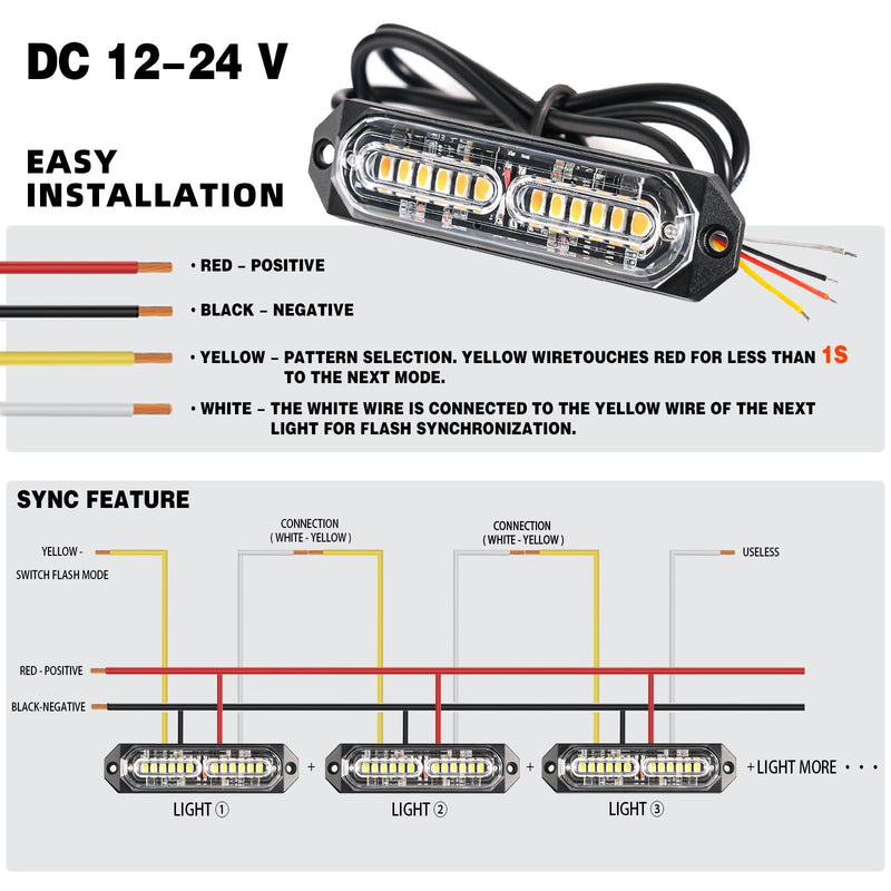 [Australia - AusPower] - 8-Pcs 12 LED Sync Feature Emergency Strobe Grille Lights Ultra Slim Surface Mount Hazard Warning Flashing Chase Light Bar for Construction/Police/Truck/Vehicles/Car/SUV/ATV/UTV (Amber/White) #01 Amber/White 