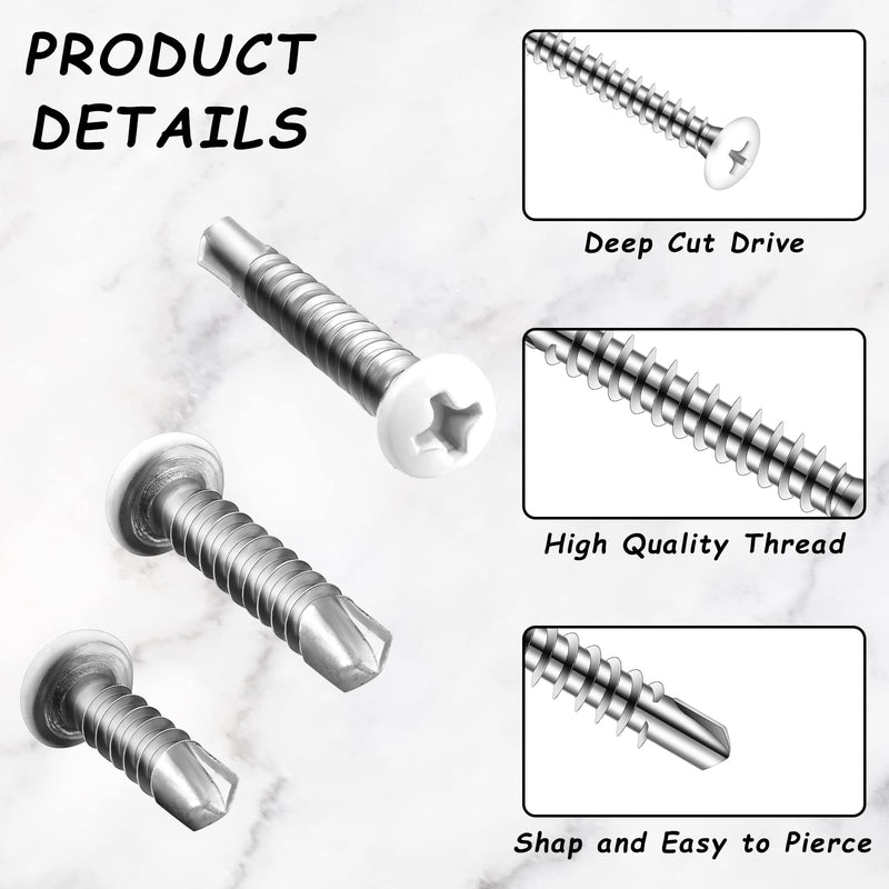 [Australia - AusPower] - 120 Pcs #8 White Pan Head Screw White Sheet Metal Screws Self Tapping Screws for Metal Quad Drive Self Tapping Drill Screws Cargo RV Exterior Fasteners, Enclosed Trailer Repair Screws,3 Sizes 