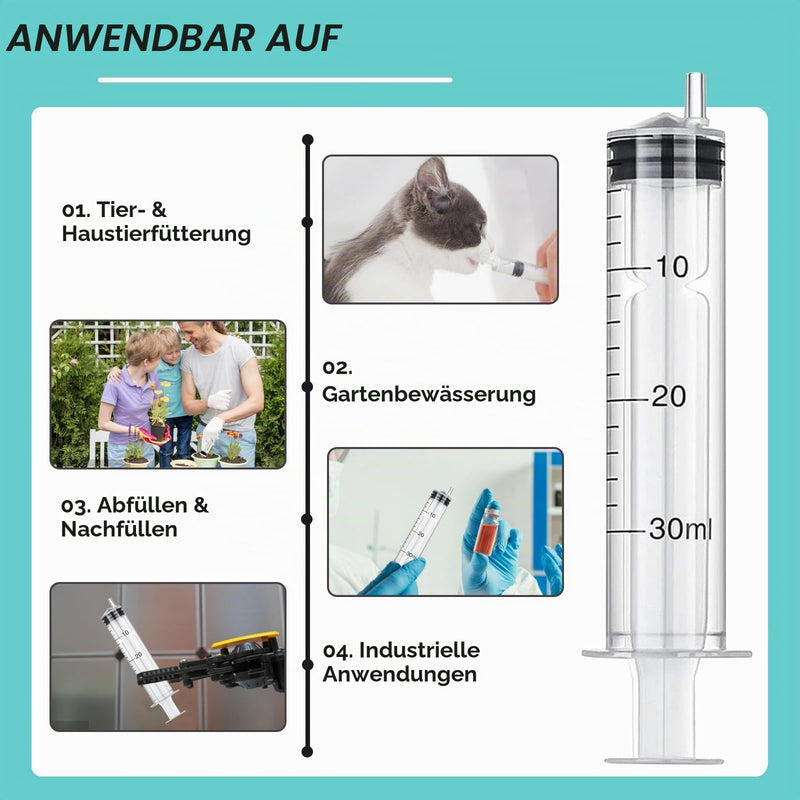 Sterile Syringes with Lid Plastic Syringe 30 ml Pack of 16 | Reusable plastic syringe for small pet feeding, laboratory, plant watering, engine oil or brake fluid 16 pieces 30ml