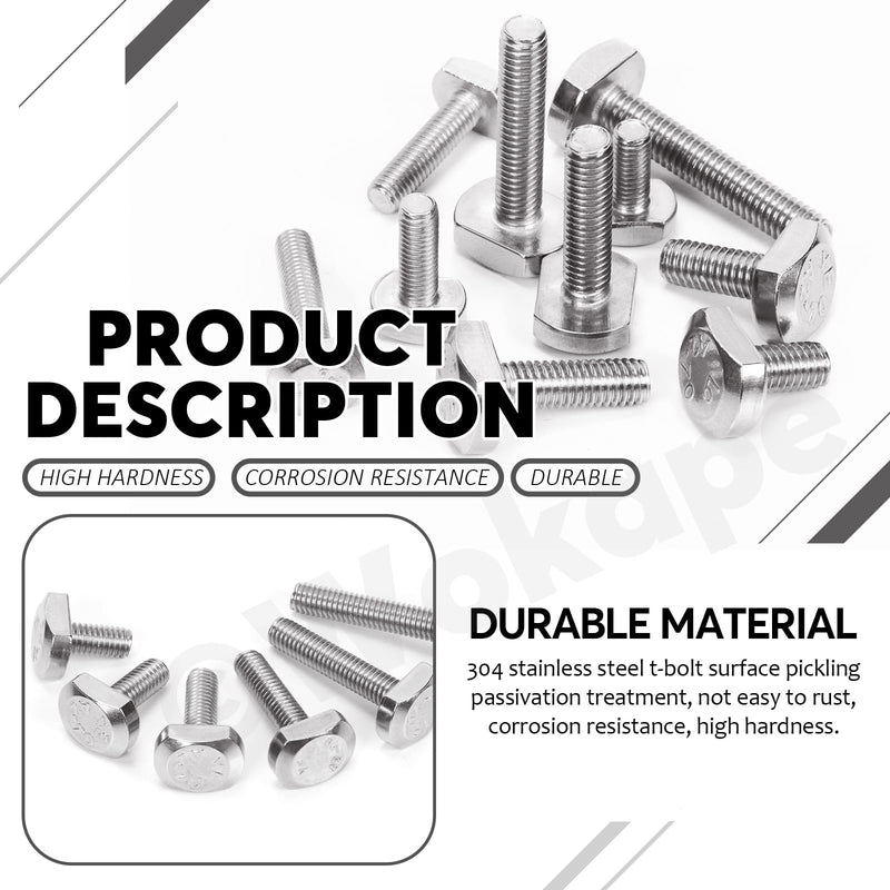 [Australia - AusPower] - 50pcs 304 Stainless Steel T-Slot Bolt Assortment Kit, M5 x 12/16/20/25mm and M6 x 12/16/20/25/30/35mm Drop-in Stud Sliding Bolts T Shape Screws for T Track 
