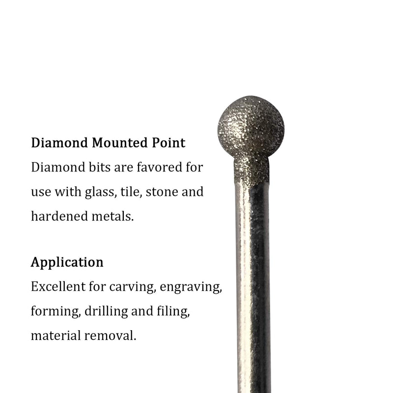 [Australia - AusPower] - 20Pcs Diamond Mounted Point, 6mm Ball Head, 3mm Shank, Diamond Grinding Bit Rotary Burrs, for Jade Stone Jewelry Ceramic Carving Polishing 
