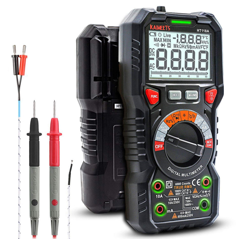 [Australia - AusPower] - KAIWEETS Digital Multimeter TRMS 6000 Counts Ohmmeter with 5PCS Alligator Clips Electrical Test Leads Set, Multimeter Measures Voltage Current Amp Resistance Diodes Continuity Duty-Cycle Capacitance T 
