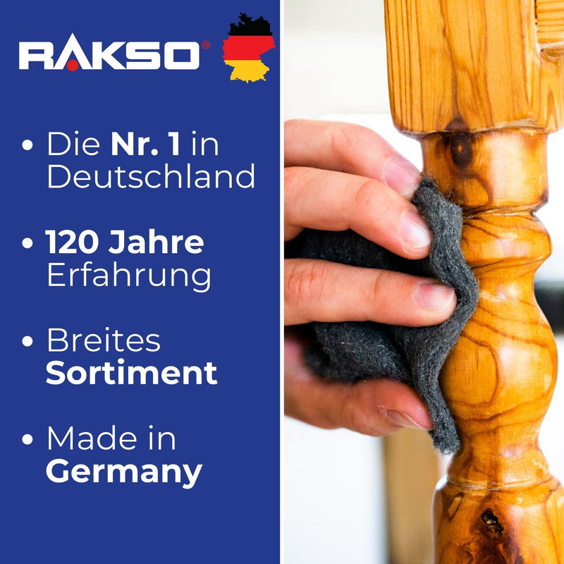 RAKSO Steel Wool Extra Fine 0000-8 Pads, Polished Waxed Wood, Copper, Brass, Frosted Surfaces, Cleans Glass 1 pack of 8 pieces.