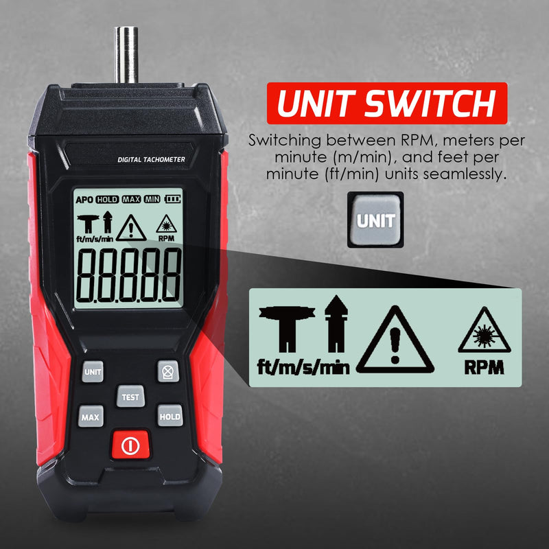 [Australia - AusPower] - Digital 2-in-1 Tachometer Noncontact Laser Photo Sensor 3~100000RPM and Contact 3~19999RPM Meter RPM Gauge Tester Professional MAX/MIN/Hold Data, Handheld Car Engine Tool 