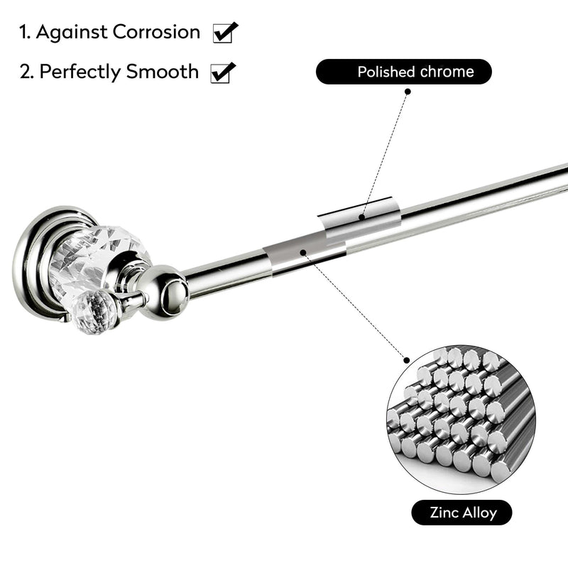 WOLIBEER Crystal Towel Bar,Chrome Towel Holder Adjustable Towel Rack Rod Expandable Stainless Steel Bathroom Accessories Wall Mounted Chrome
